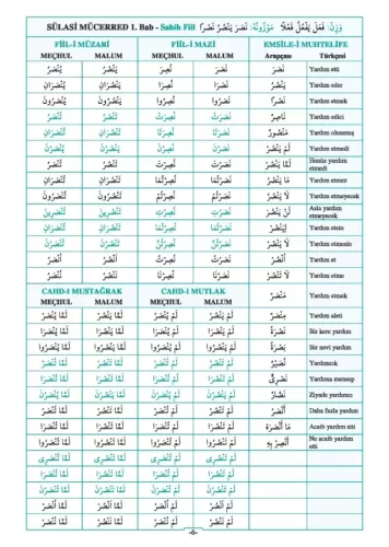Arapça Fiil ve İsimlerin Çekimleri - Tasriful Efal Büyük Boy
