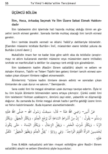 Talimül Müteallim Tercemesi ve Arapçası