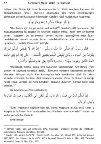 Talimül Müteallim Tercemesi ve Arapçası